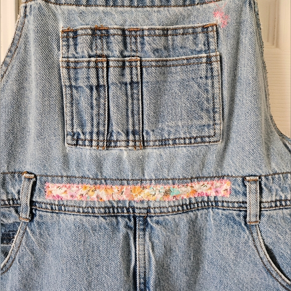 Women's Blue Denim Overalls with Colorful Patches - Picture 7 of 15